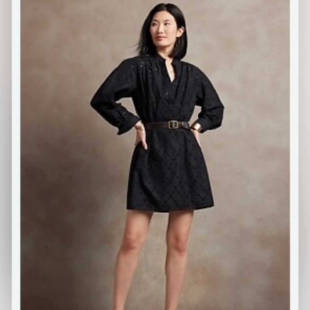 NWT‎ Banana Republic 100% Cotton Black Eyelet Midi Dress Medium P